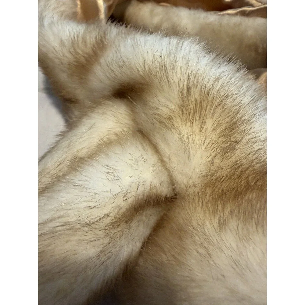 Faux Fur Satin-Lined Neck Warmer Scarf Solid Beige Brown Women Fall Winter